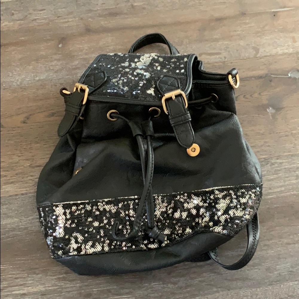 Black sequin mini backpack